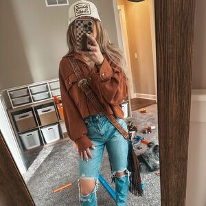 NWT Waffle Knit Crop Shacket – Rust ✨